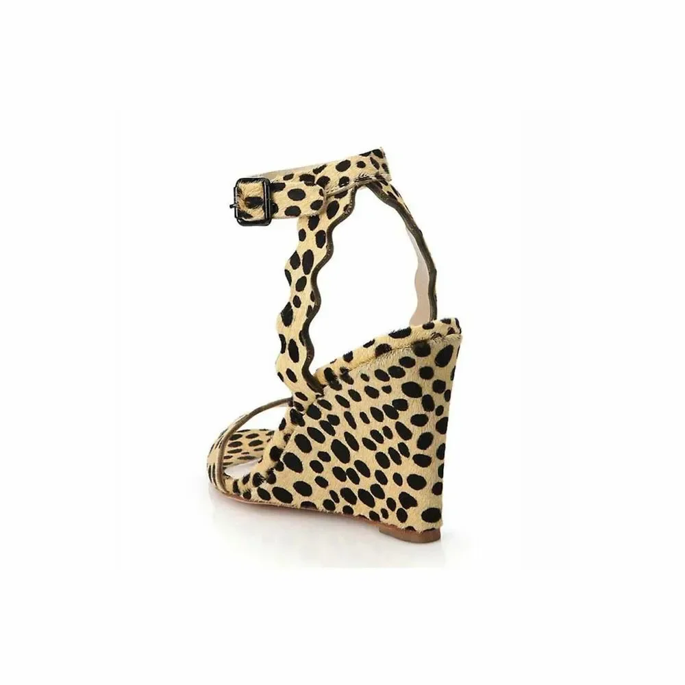 Loeffler Randall Piper Cheetah Print Wedge Ankle Strap Sandals Women's Size 10 B